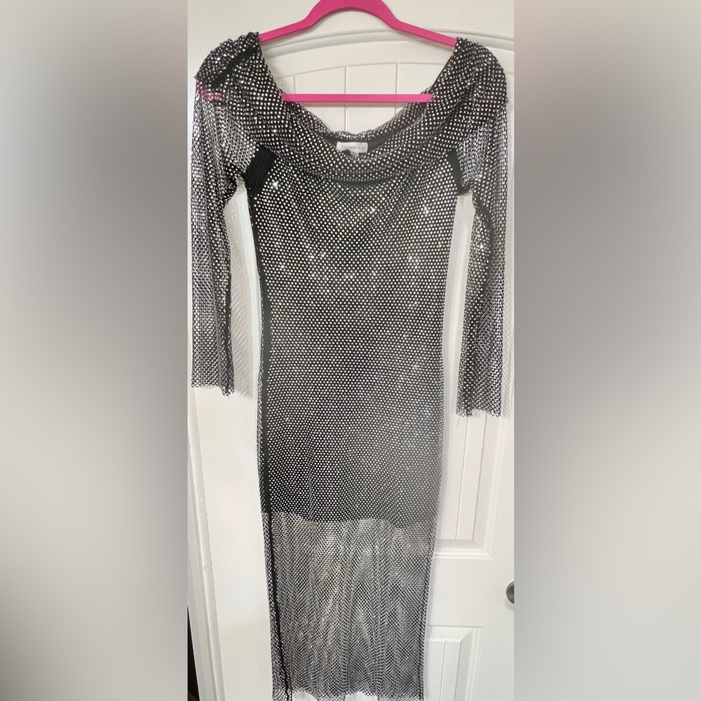 Black Cowl Neck/ Off shoulder Long Sleeve Bodycon Dress